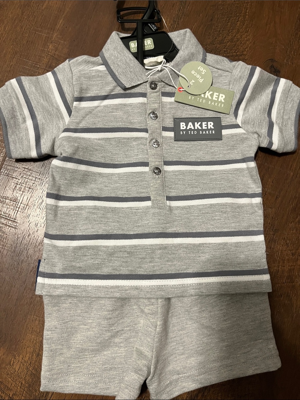 Baker by Ted Baker Gray and Navy Striped Polo Set
